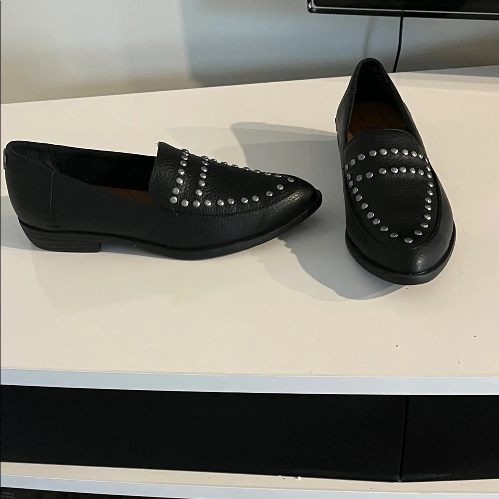 Blowfish Harper Black Loafers with Silver Studded Slip on Vegan Loafers Size 7.5